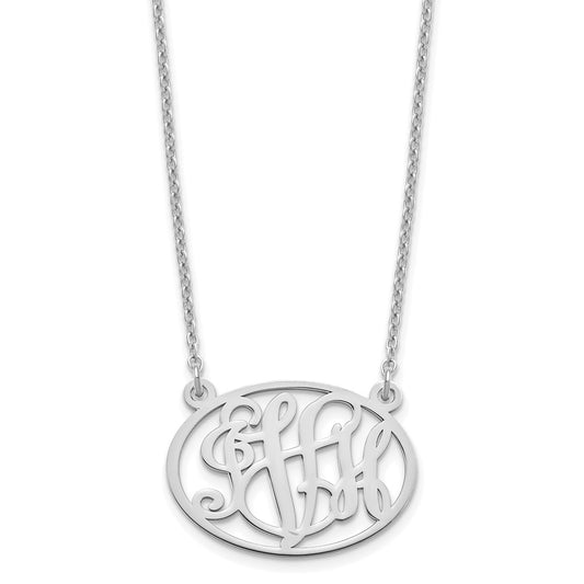 Sterling Silver Silver/Rhodium Plated Oval Monogram Necklace