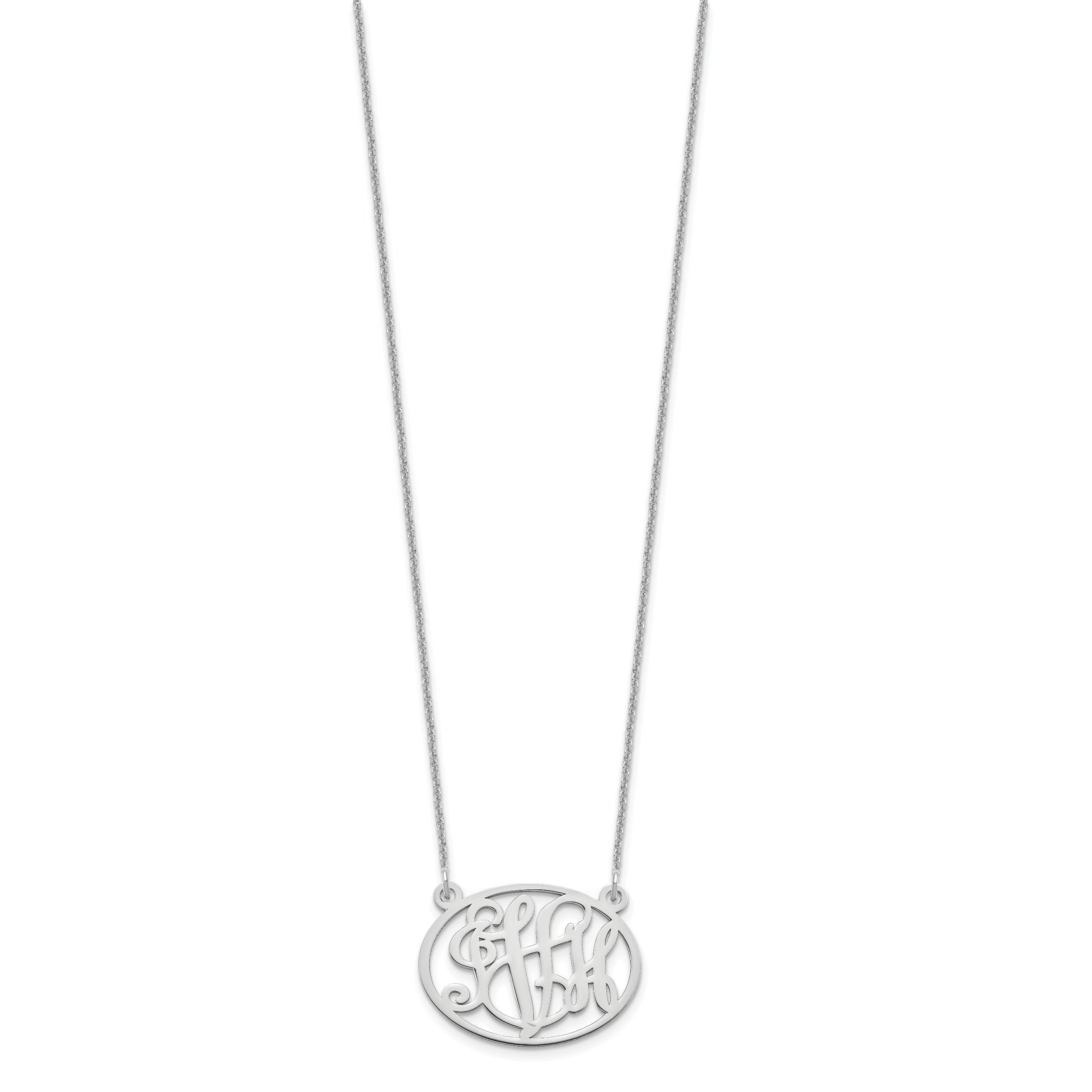 14K White Gold Oval Monogram Necklace