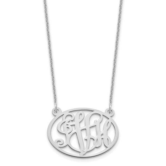 14K White Gold Oval Monogram Necklace