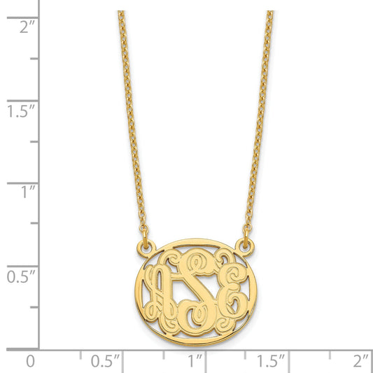Gold Plated Sterling Silver/Gold Etched Oval Monogram Necklace