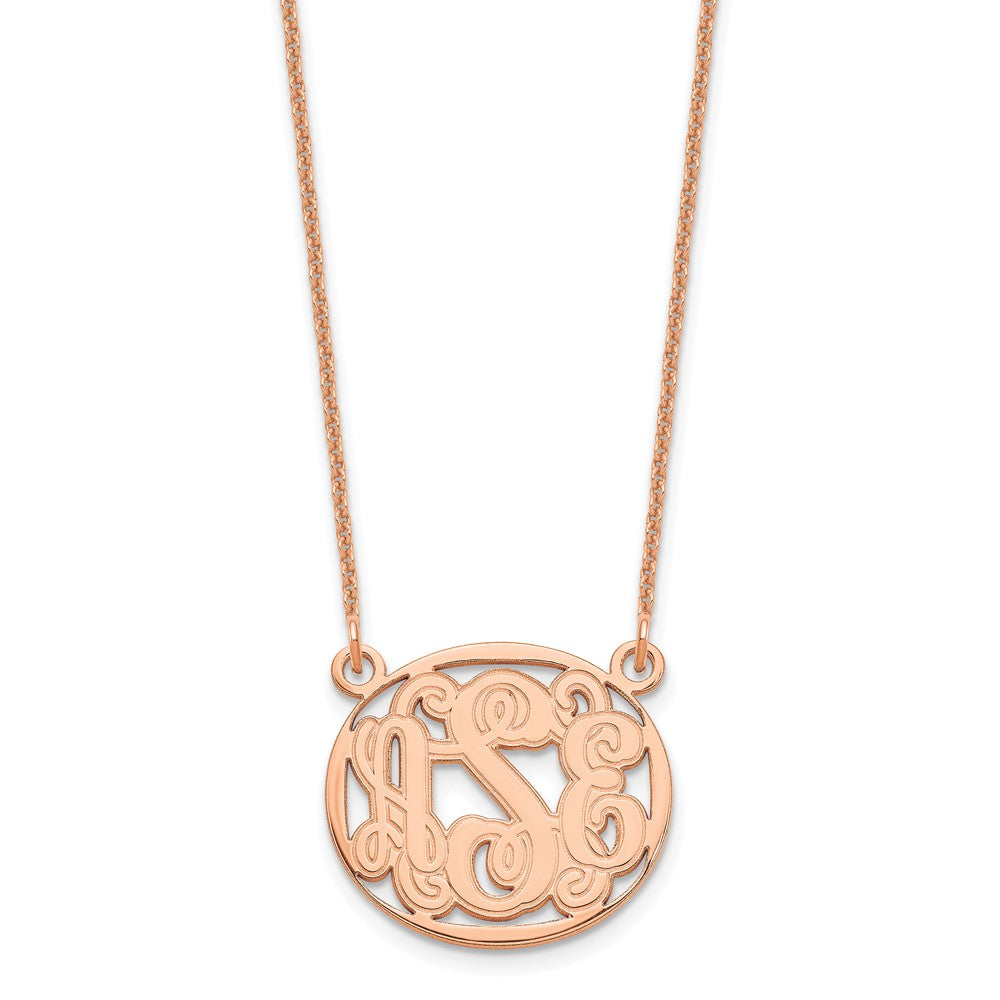 14K Rose Gold Etched Oval Monogram Necklace