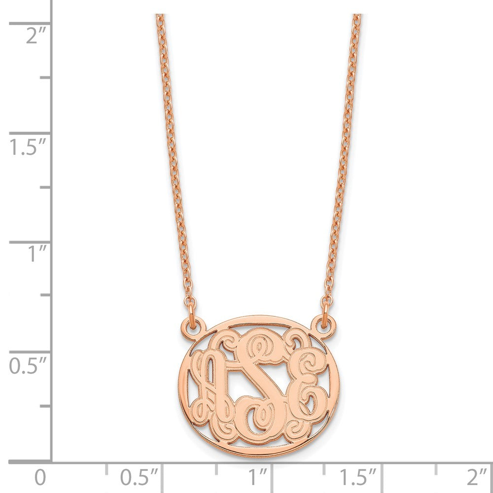 Rose Plated Sterling Silver/Rose Etched Oval Monogram Necklace