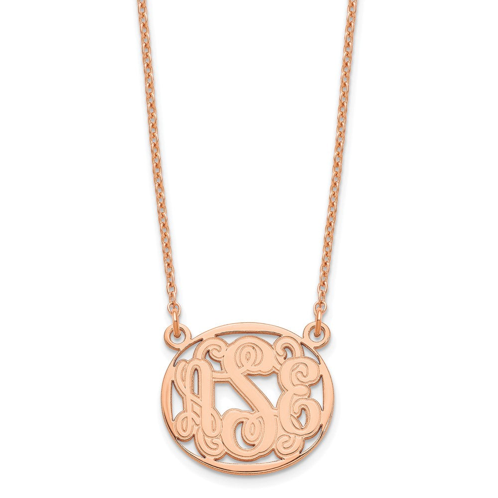 Rose Plated Sterling Silver/Rose Etched Oval Monogram Necklace
