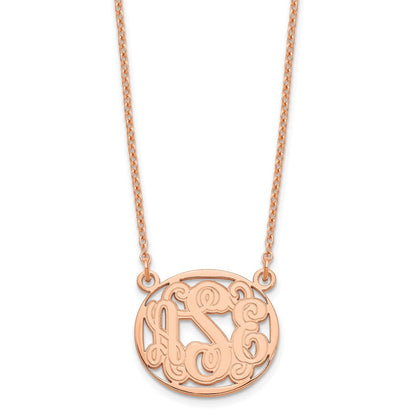 Rose Plated Sterling Silver/Rose Etched Oval Monogram Necklace