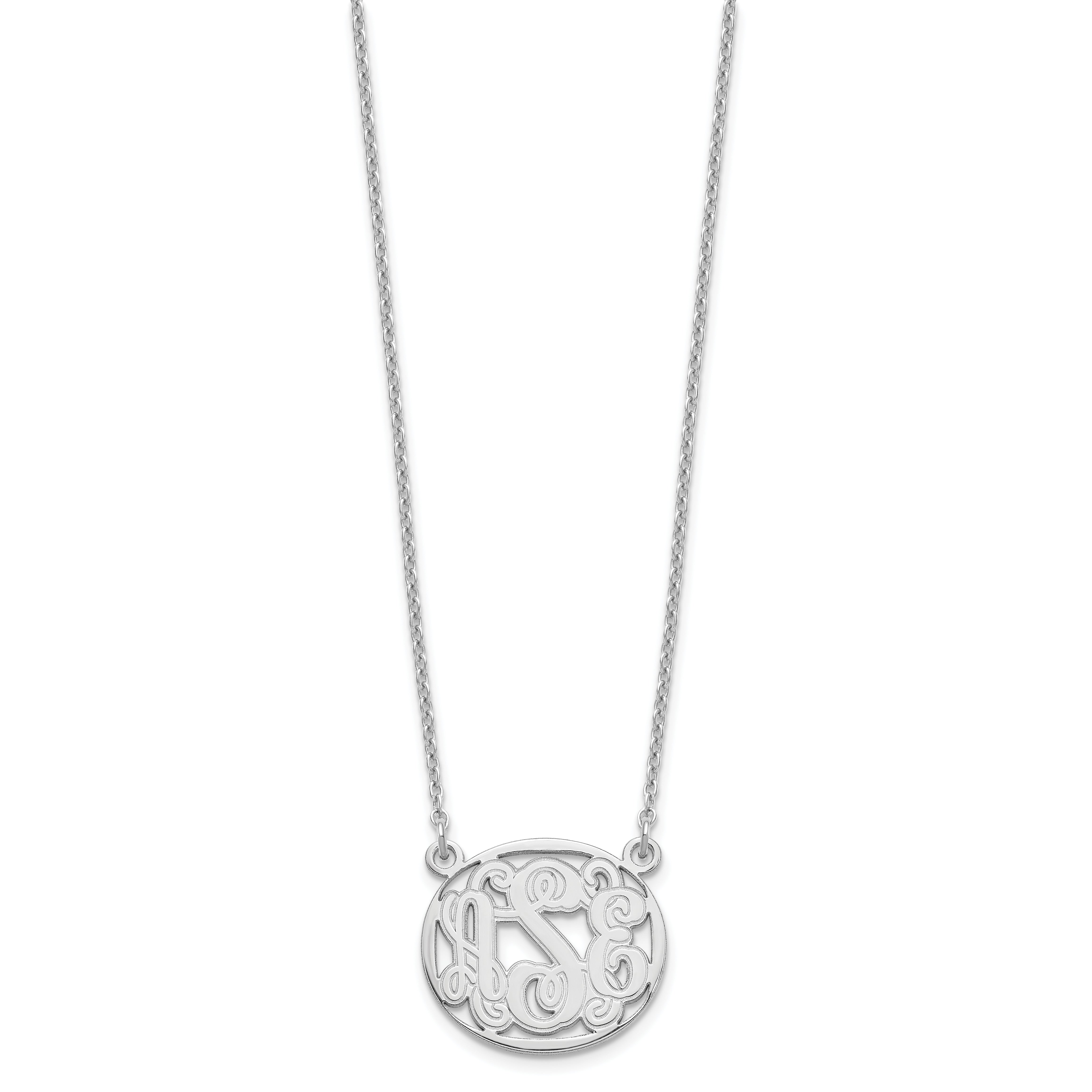 Sterling Silver Silver/Rhodium Plated Etched Oval Monogram Necklace