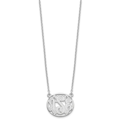 Sterling Silver Silver/Rhodium Plated Etched Oval Monogram Necklace