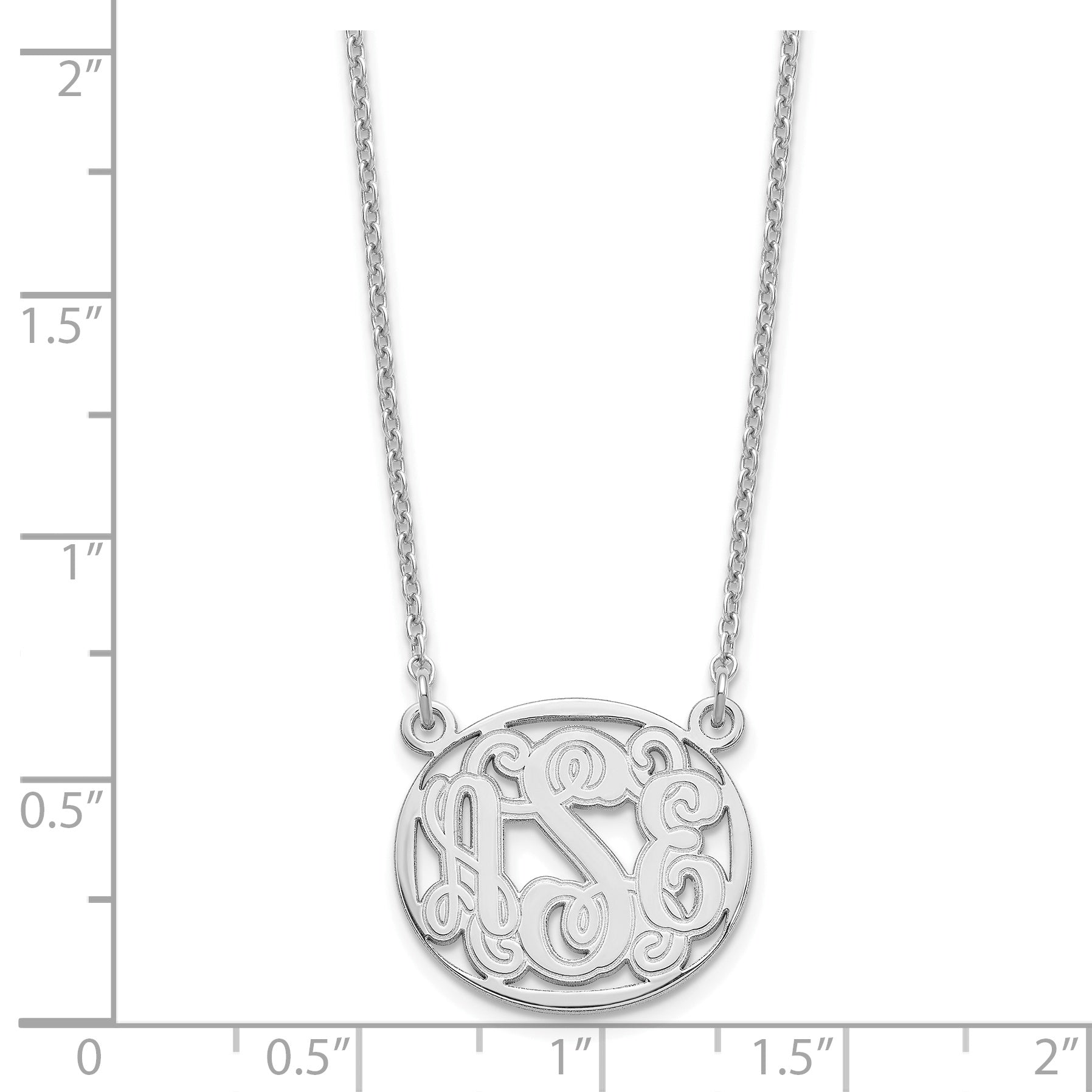 Sterling Silver Silver/Rhodium Plated Etched Oval Monogram Necklace