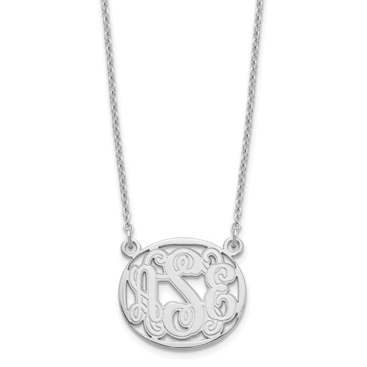 Sterling Silver Silver/Rhodium Plated Etched Oval Monogram Necklace