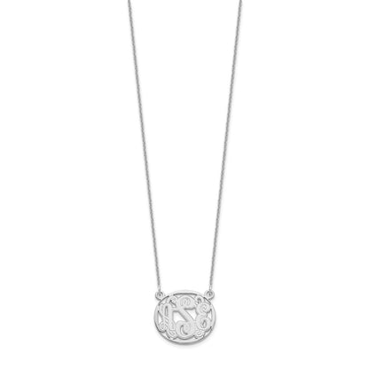 14K White Gold Etched Oval Monogram Necklace