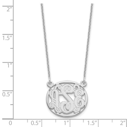 14K White Gold Etched Oval Monogram Necklace