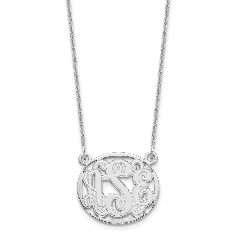 14K White Gold Etched Oval Monogram Necklace