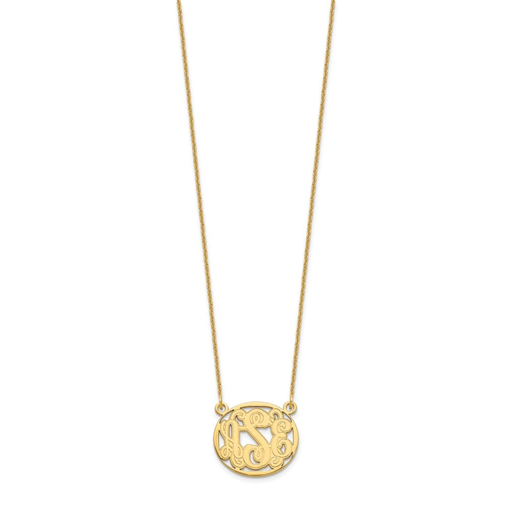 14K Yellow Gold Etched Oval Monogram Necklace