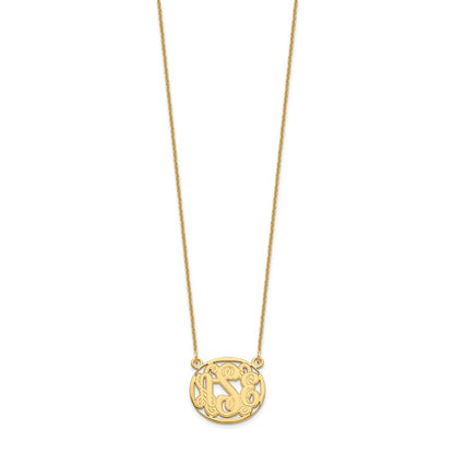 14K Yellow Gold Etched Oval Monogram Necklace