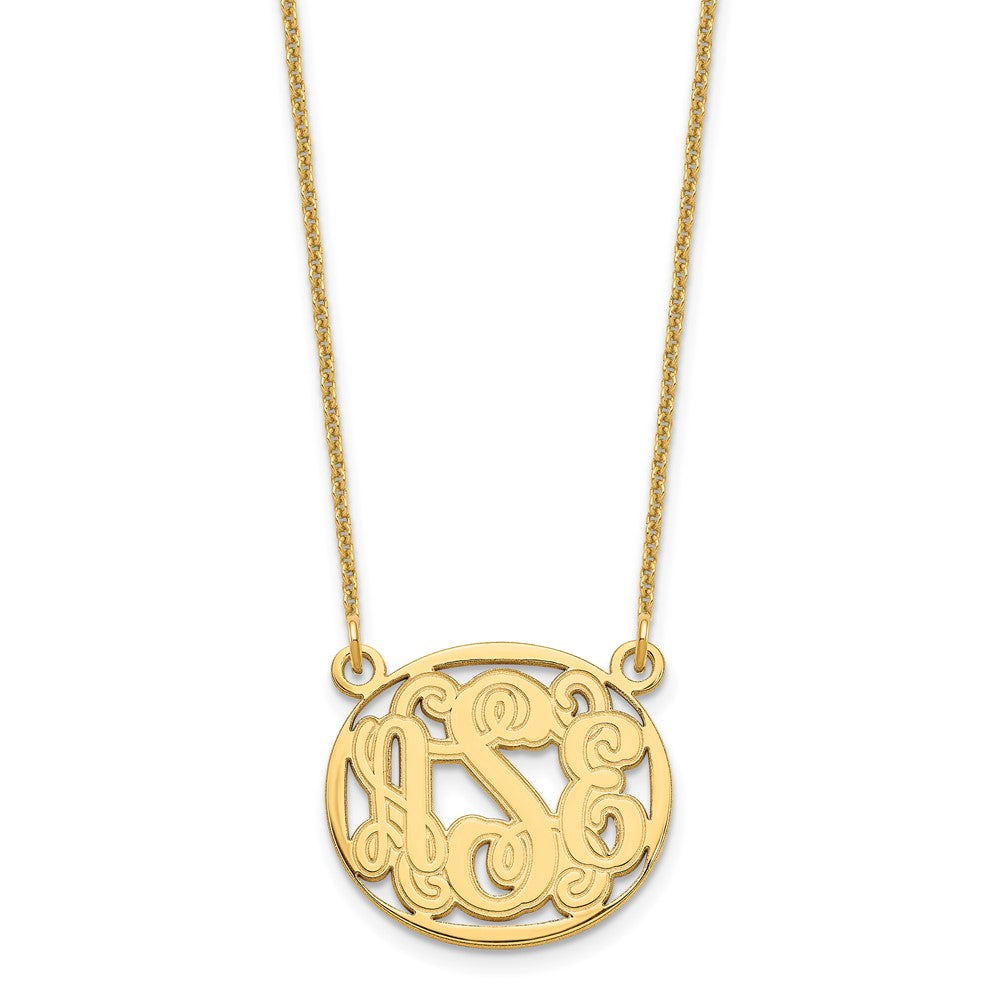 14K Yellow Gold Etched Oval Monogram Necklace
