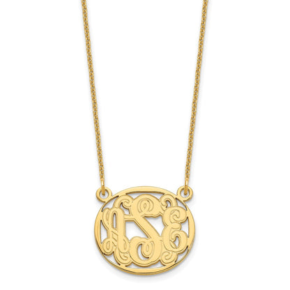 14K Yellow Gold Etched Oval Monogram Necklace