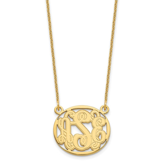 14K Yellow Gold Etched Oval Monogram Necklace