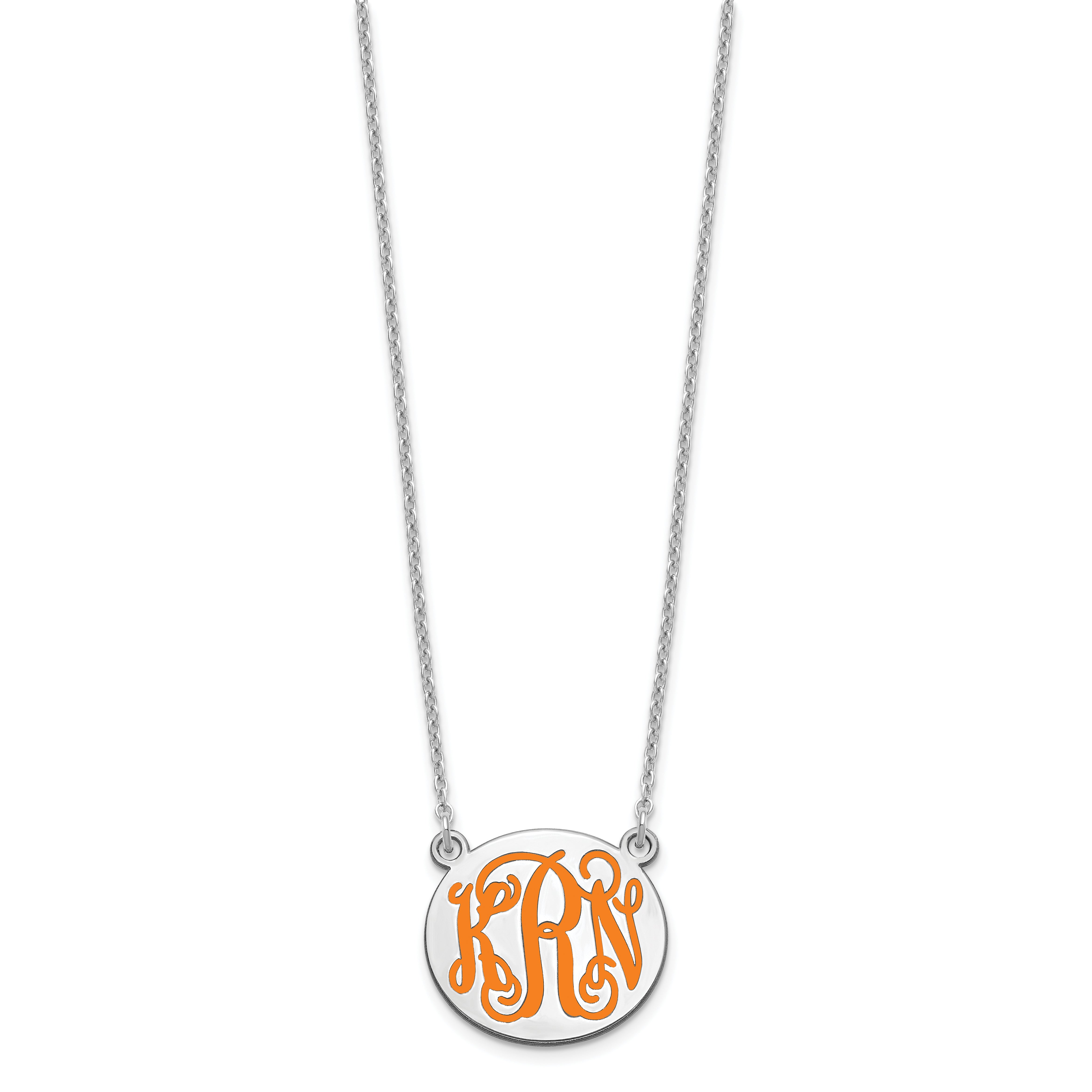Sterling Silver Rhodium Plated Small Round Epoxy Monogram Necklace