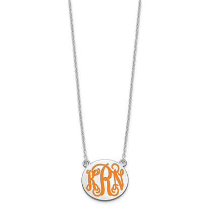 Sterling Silver Rhodium Plated Small Round Epoxy Monogram Necklace