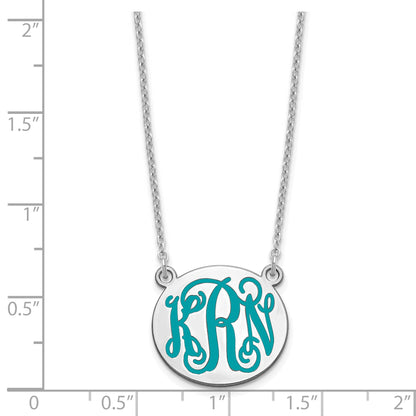 Sterling Silver Rhodium Plated Small Round Epoxy Monogram Necklace