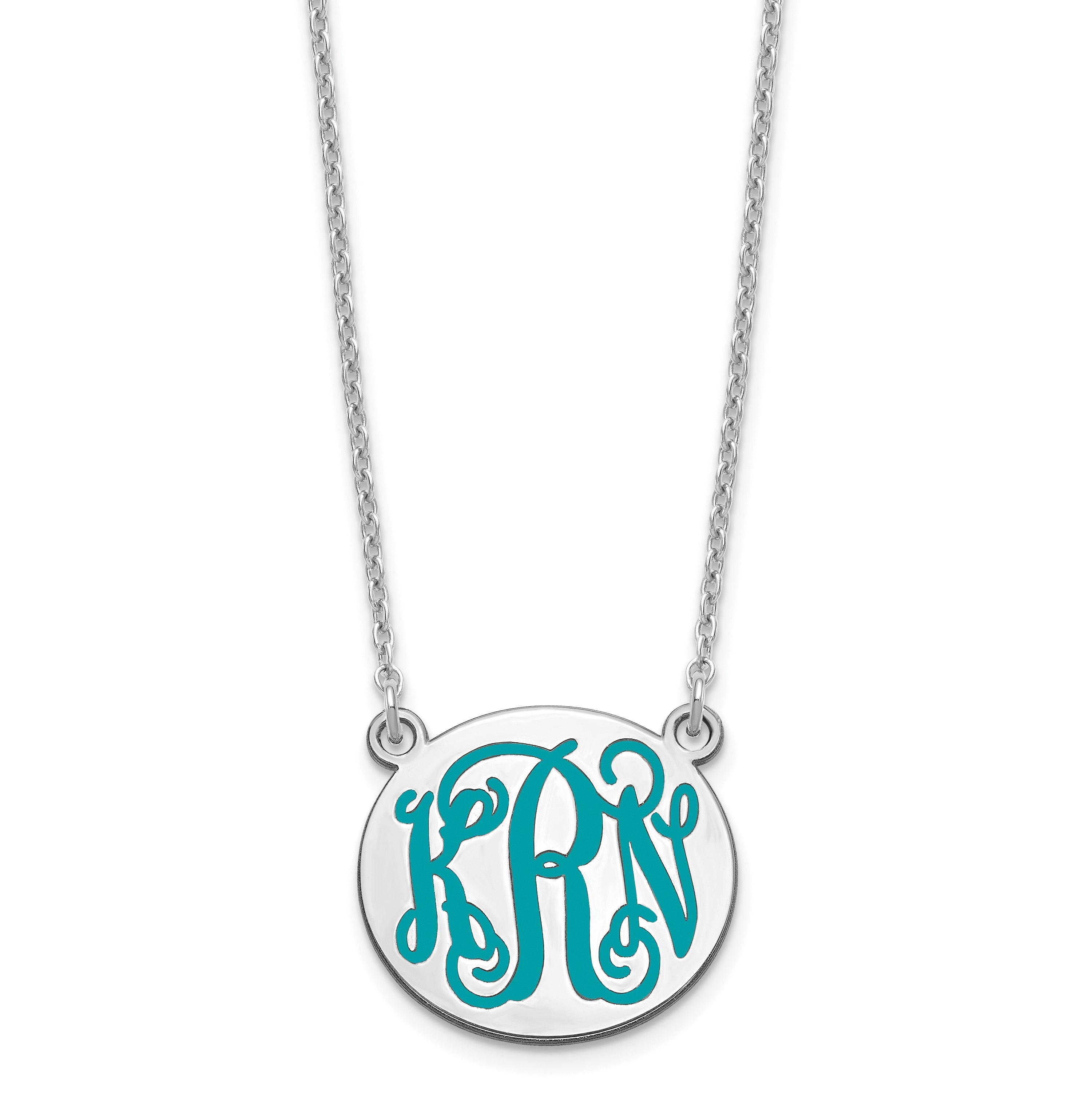 Sterling Silver Rhodium Plated Small Round Epoxy Monogram Necklace