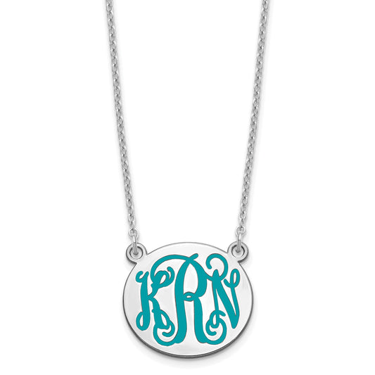 Sterling Silver Rhodium Plated Small Round Epoxy Monogram Necklace