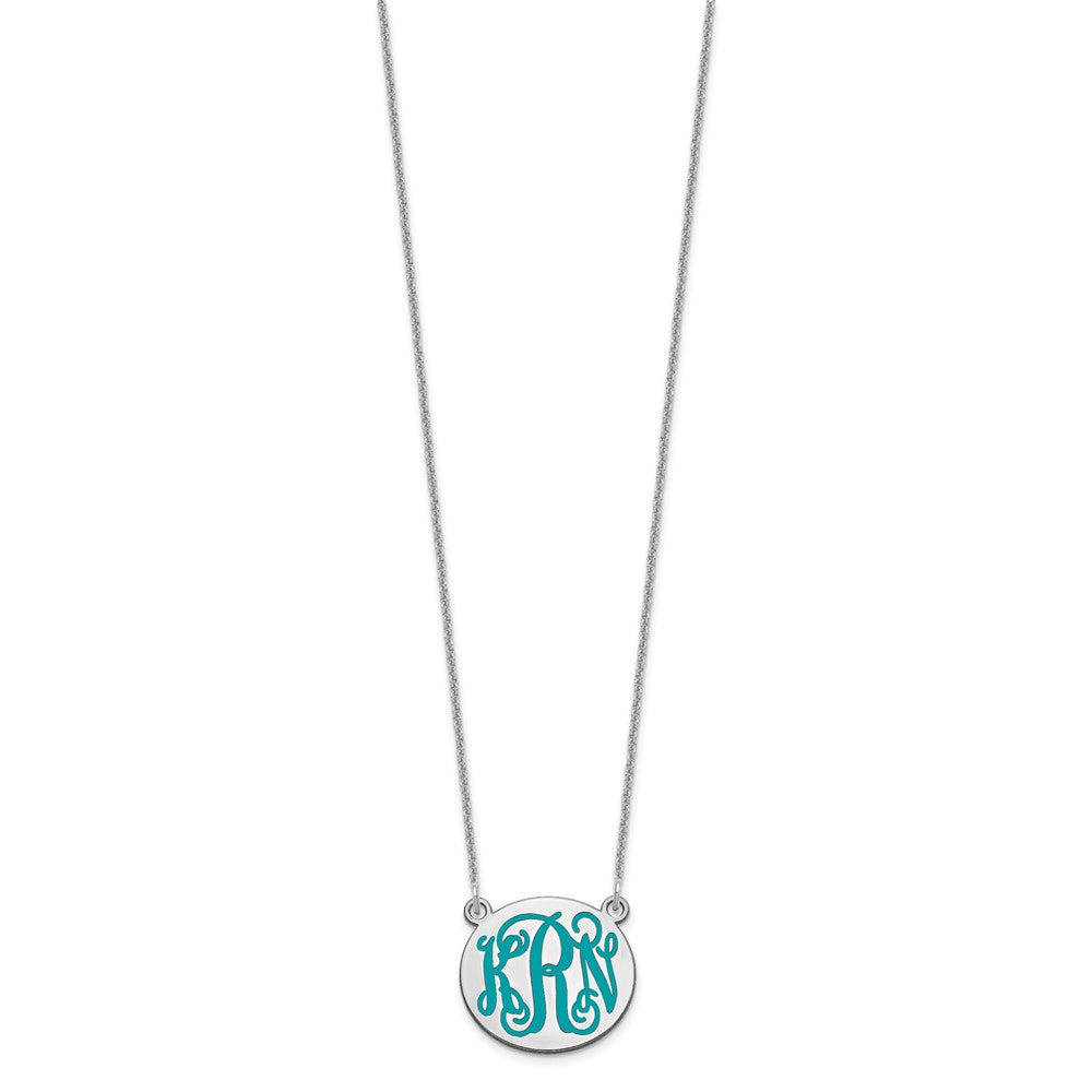 14K White Gold Small Round Epoxy Monogram Necklace