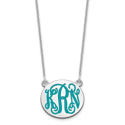14K White Gold Small Round Epoxy Monogram Necklace