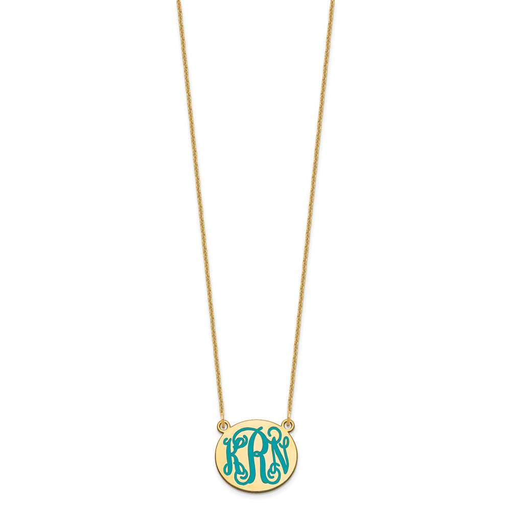 14K Yellow Gold Small Round Epoxy Monogram Necklace