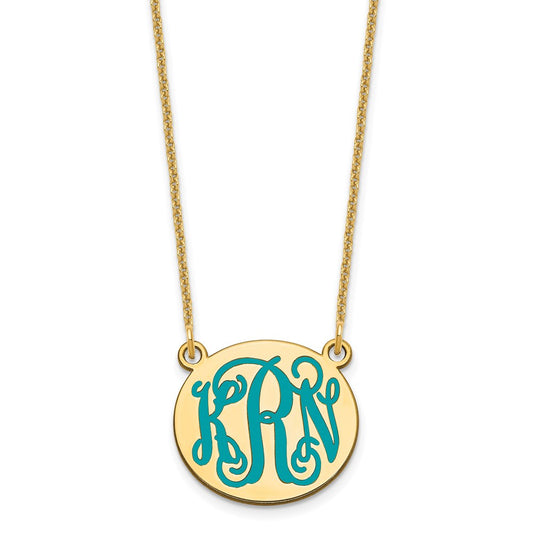 14K Yellow Gold Small Round Epoxy Monogram Necklace