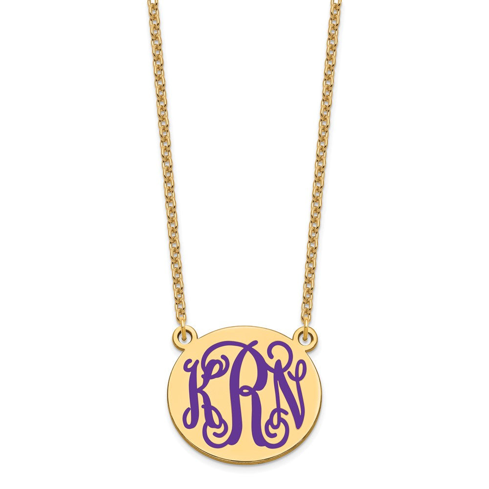Gold Plated Medium Round Epoxy Monogram Necklace