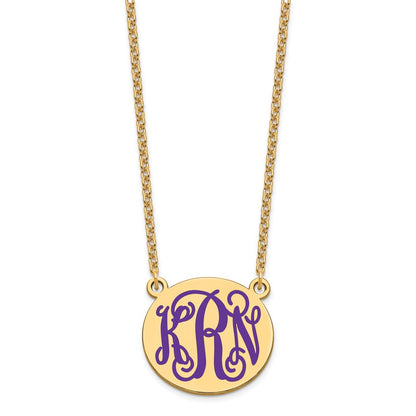 Gold Plated Medium Round Epoxy Monogram Necklace
