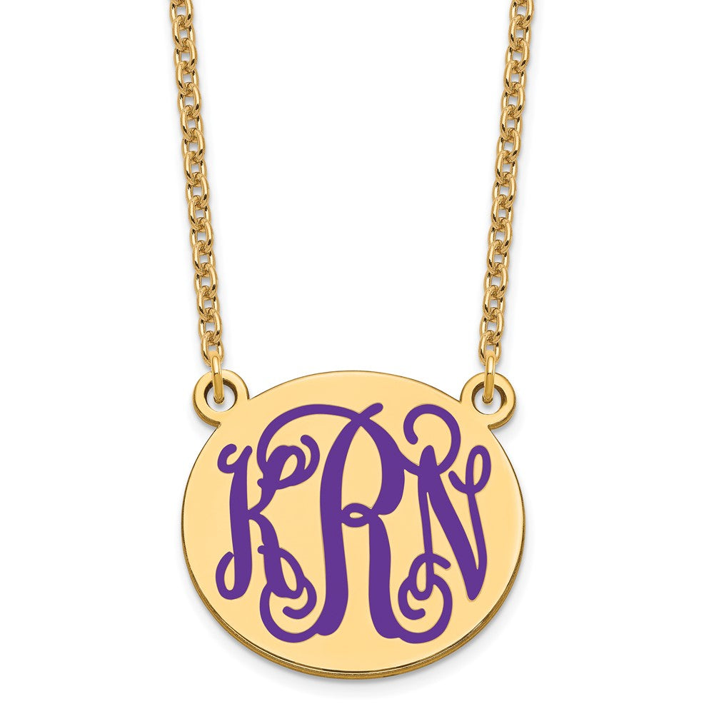 Gold Plated Medium Round Epoxy Monogram Necklace