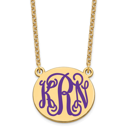 Gold Plated Medium Round Epoxy Monogram Necklace