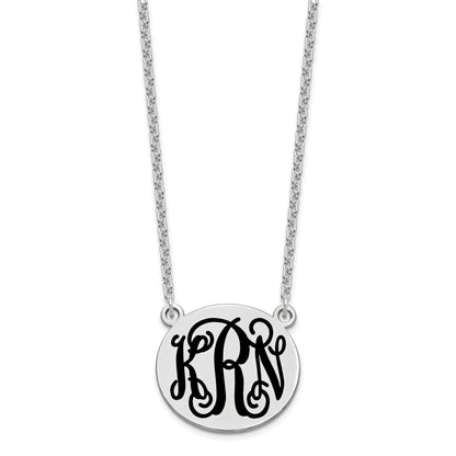 Sterling Silver Rhodium Plated Medium Round Epoxy Monogram Necklace