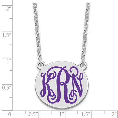 Sterling Silver Rhodium Plated Medium Round Epoxy Monogram Necklace