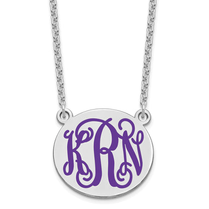 Sterling Silver Rhodium Plated Medium Round Epoxy Monogram Necklace