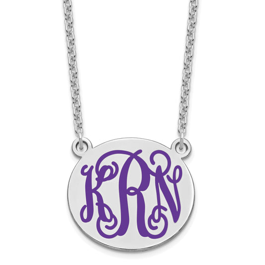 Sterling Silver Rhodium Plated Medium Round Epoxy Monogram Necklace