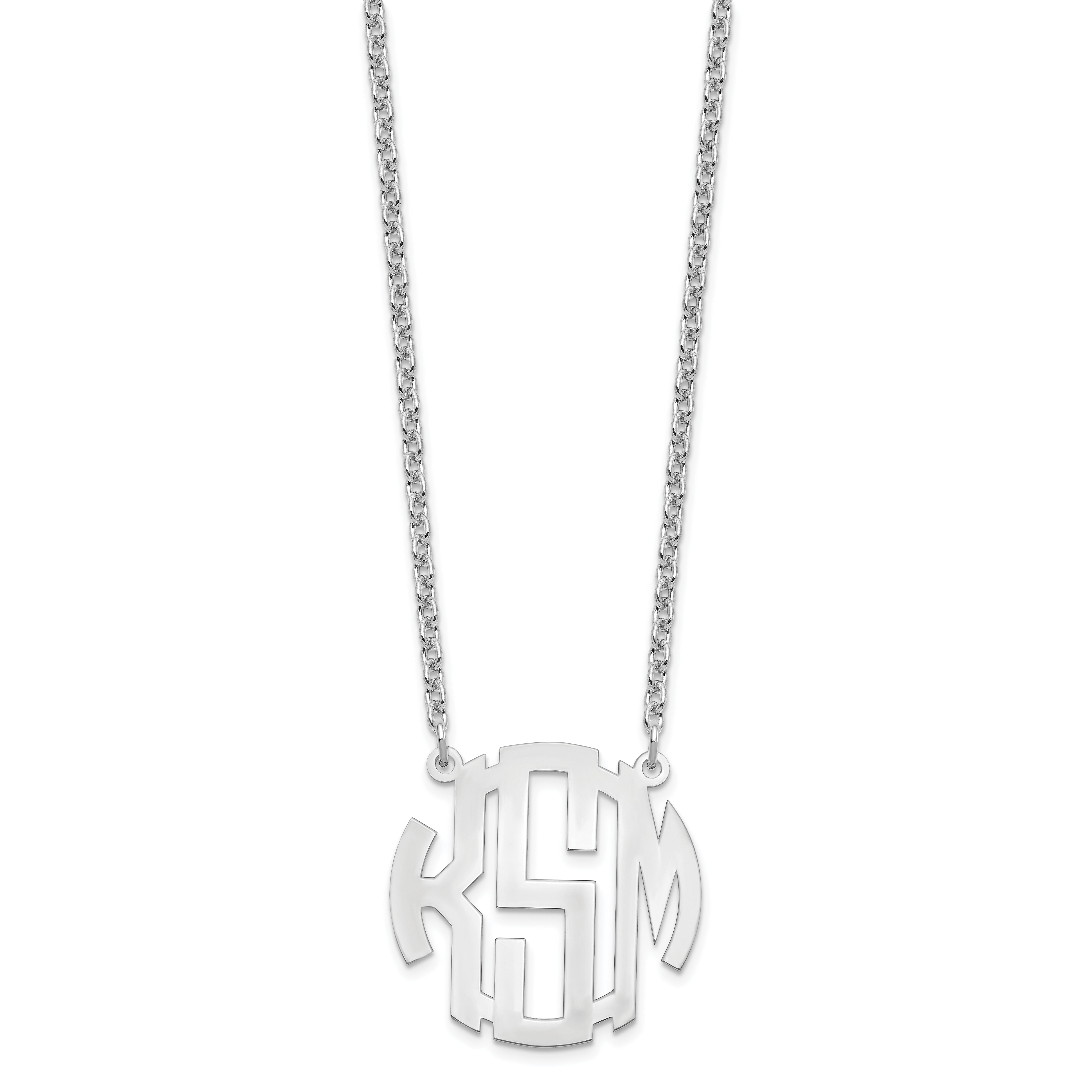 Sterling Silver Silver/Rhodium Plated Small Round Monogram Necklace