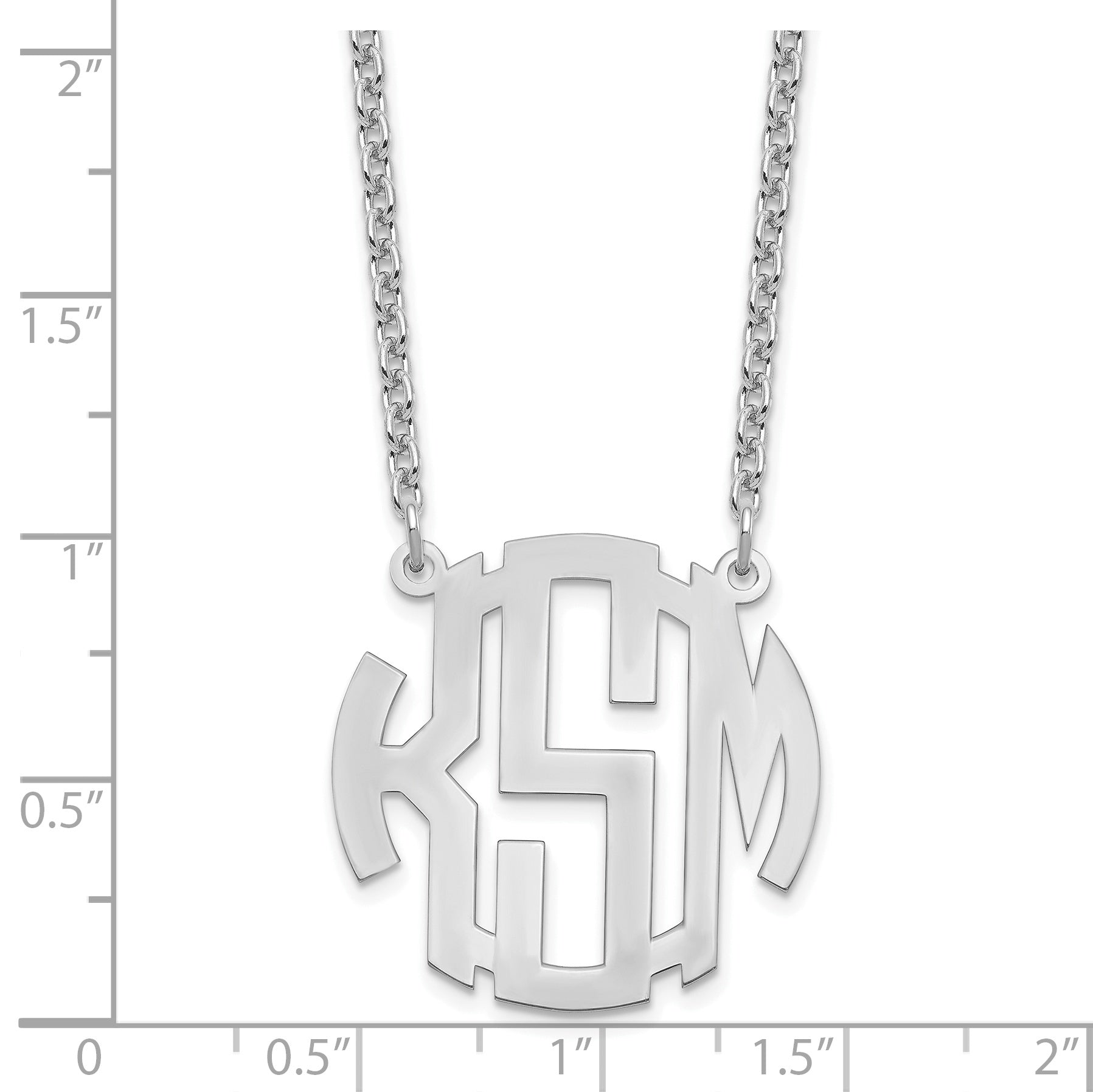 Sterling Silver Silver/Rhodium Plated Small Round Monogram Necklace