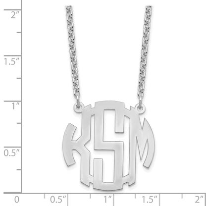 Sterling Silver Silver/Rhodium Plated Small Round Monogram Necklace