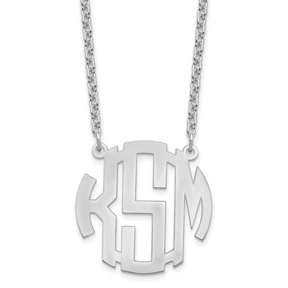 Sterling Silver Silver/Rhodium Plated Small Round Monogram Necklace