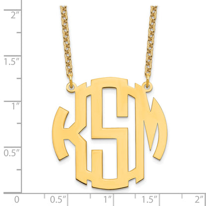 Gold Plated Sterling Silver/Gold Large Round Monogram Necklace