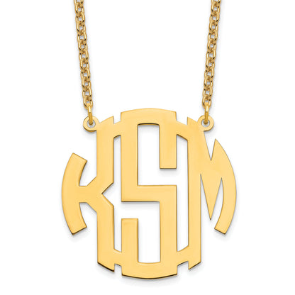 Gold Plated Sterling Silver/Gold Large Round Monogram Necklace