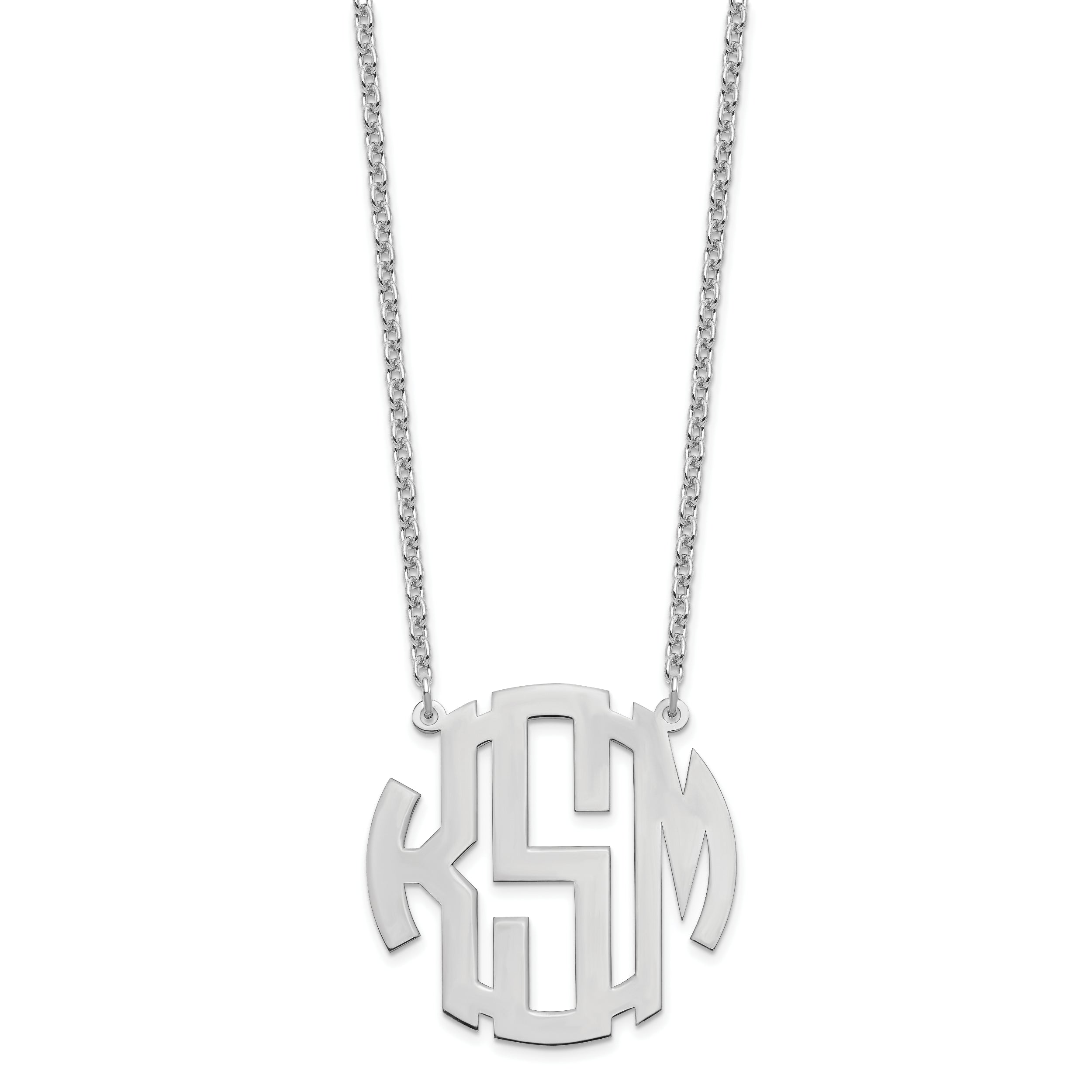 Sterling Silver Silver/Rhodium Plated Round Monogram Necklace