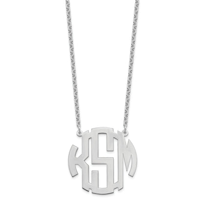 Sterling Silver Silver/Rhodium Plated Round Monogram Necklace