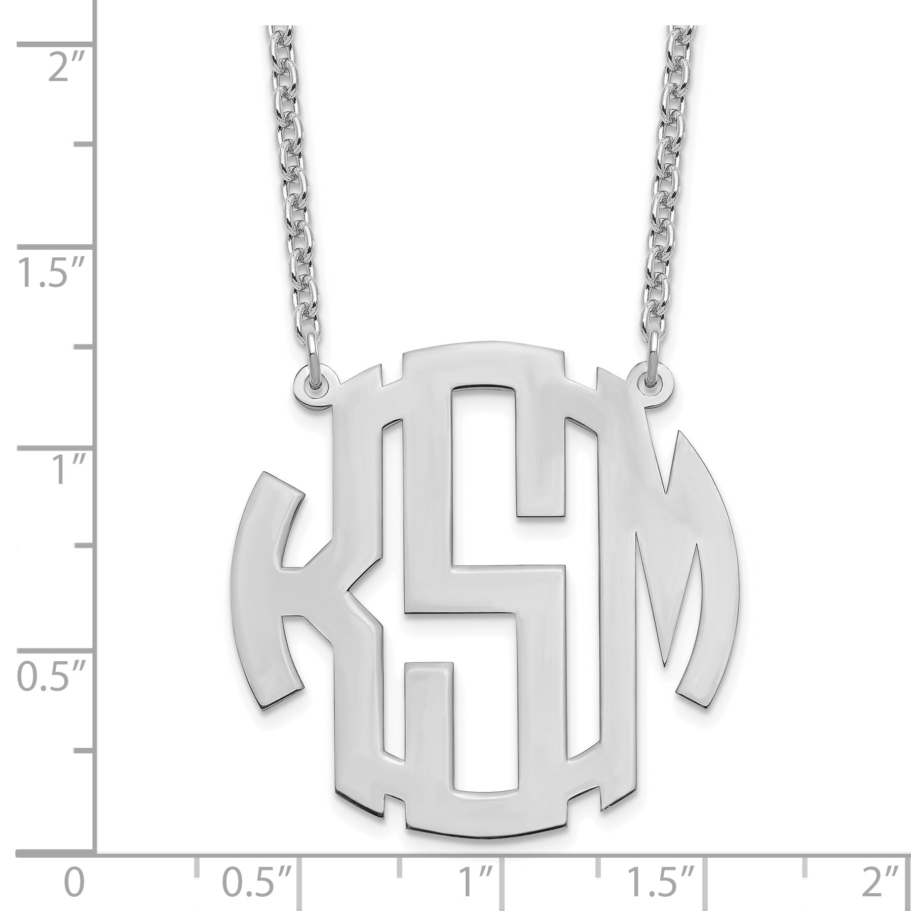 Sterling Silver Silver/Rhodium Plated Round Monogram Necklace