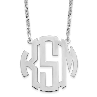Sterling Silver Silver/Rhodium Plated Round Monogram Necklace