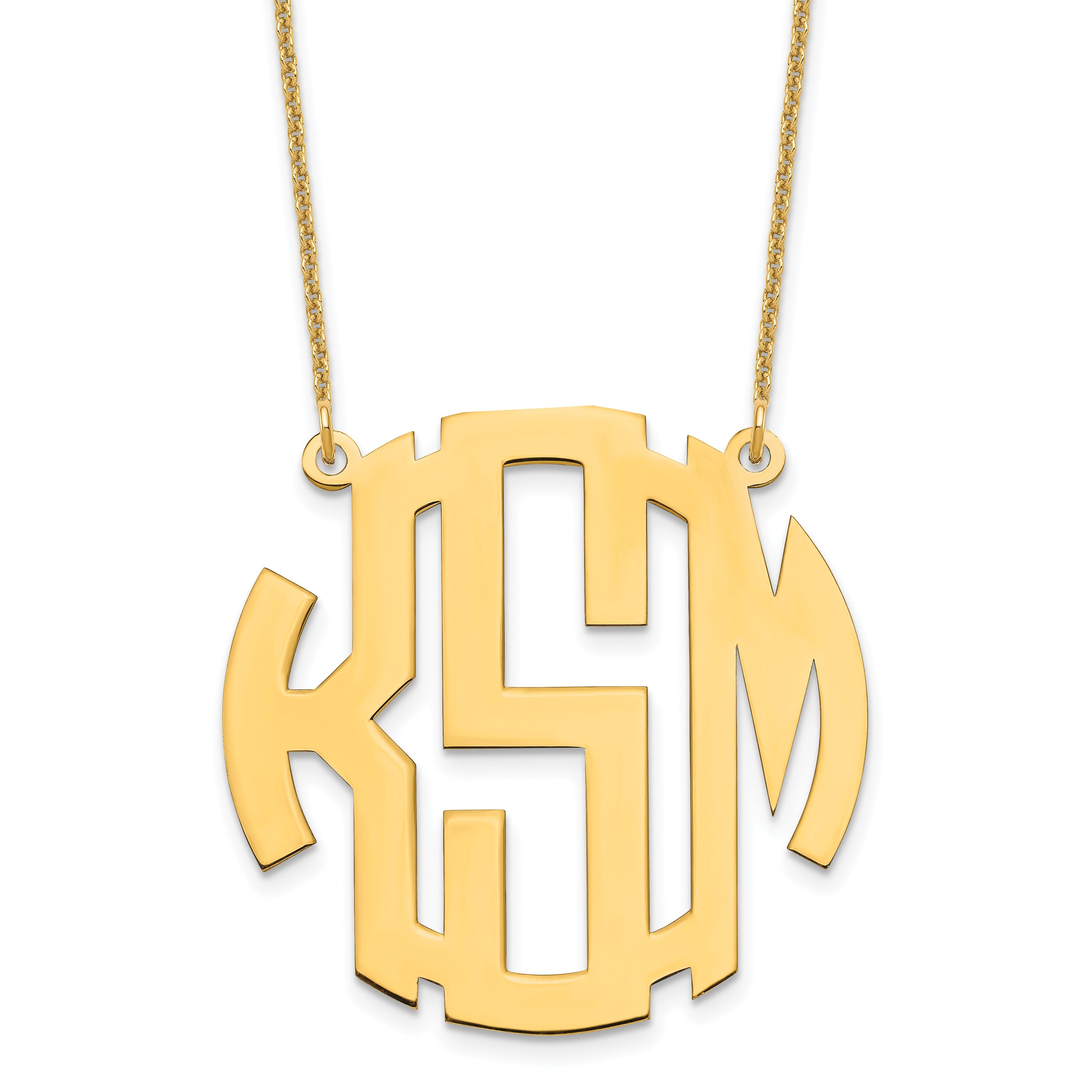 14K Yellow Gold Round Monogram Necklace