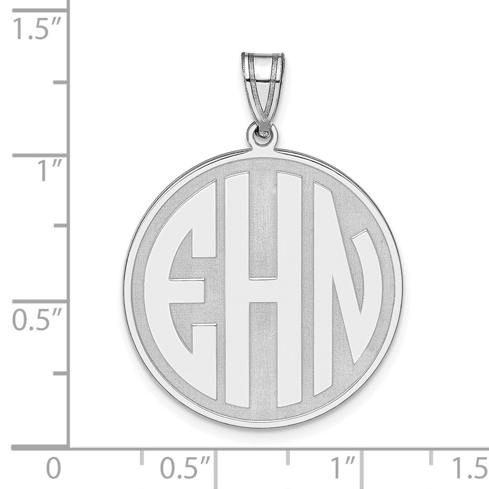 Sterling Silver Silver/Rhod Plated Round Block Letter Monogram Pendant