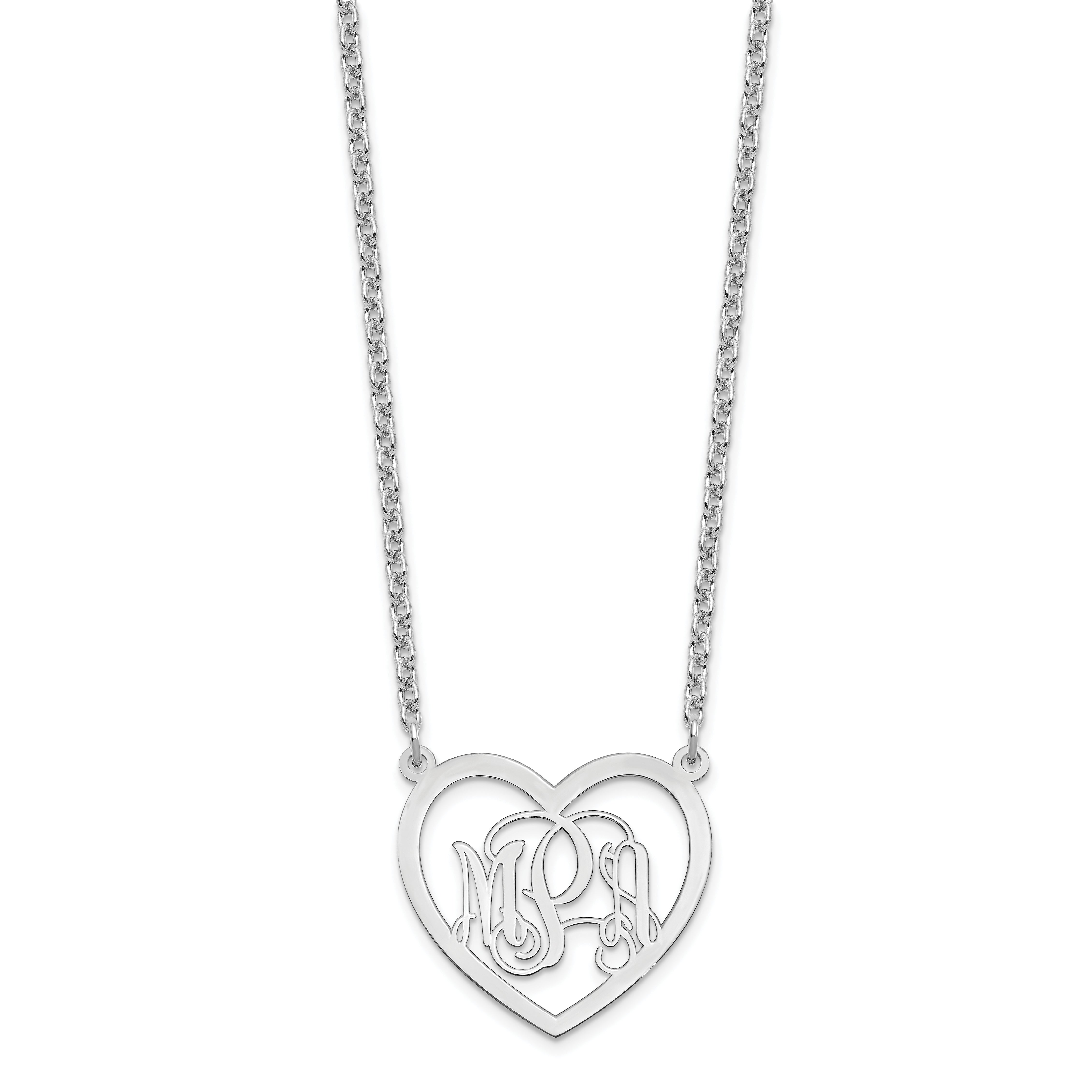 Sterling Silver Silver/Rhodium Plated Monogram Heart Necklace